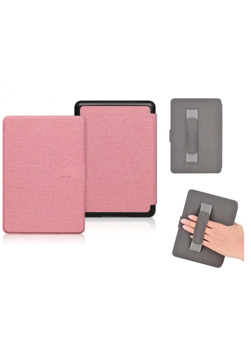 Slimshell Case Cover with Hand Strap Belt for 7" All-New Kindle Paperwhite 12th 2024 or Kindle Paperwhite Signature Edition 2024, Smart Shell with Auto Sleep/Wake (Pink)  - Image 1