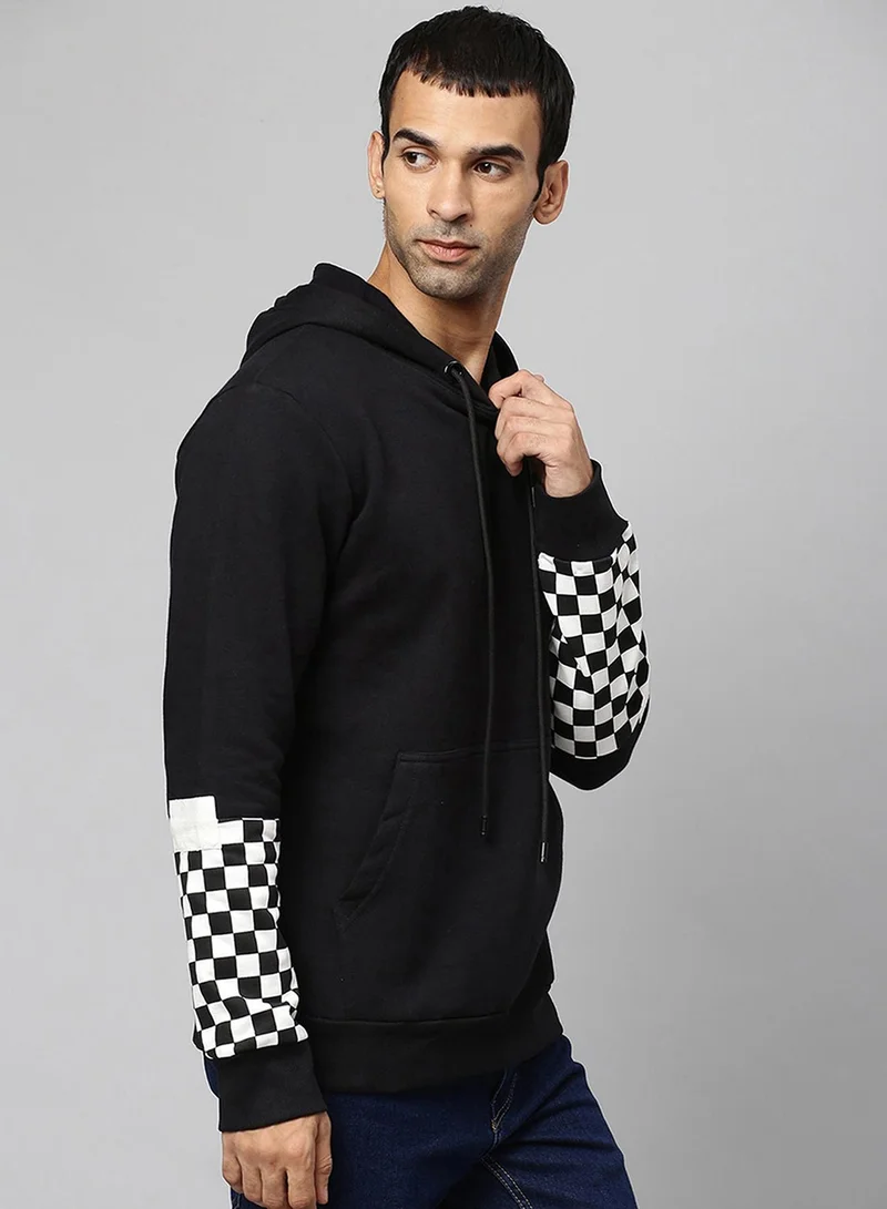 كامبوس سوترا هودي رجالي بياقة دائرية بنقشة مربعات أونيكس أسود