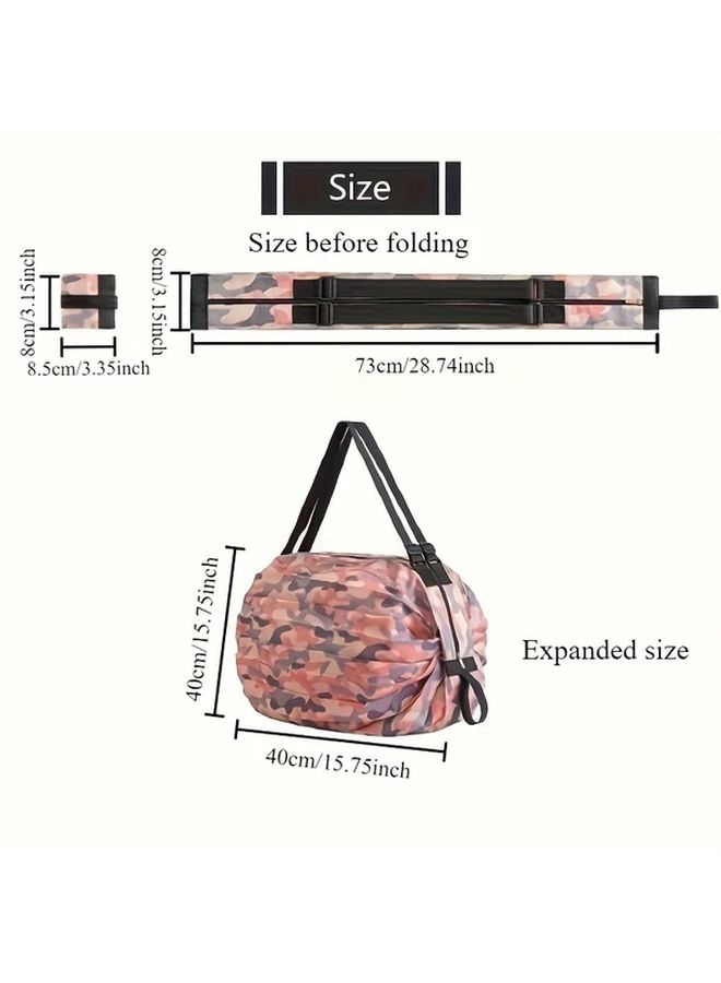 Foldable Shopping Bag Large Capacity Portable Grocery Bag Coffee Camo Shoulder Bag - Image 4
