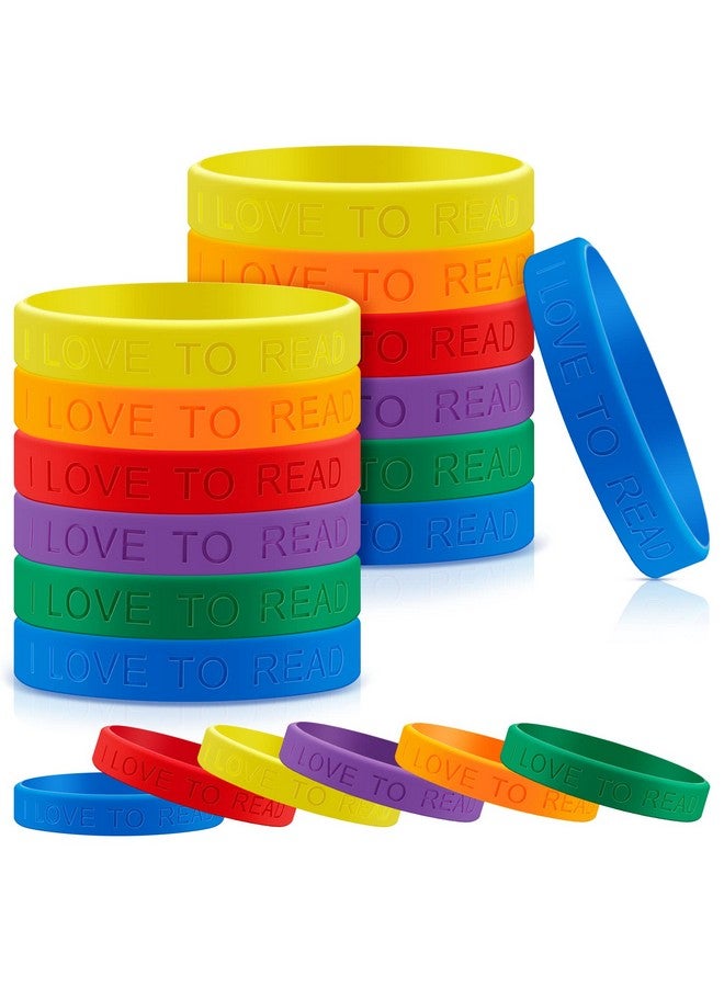 Jutom I Love To Read Rubber Bracelets Motivational Rubber Wristband Colorful Motivational Wristbands Vital Silicone Wristbands Bracelets For Kids Rewards Teachers Home Classroom Decoration Party (60 Pcs) - Image 1