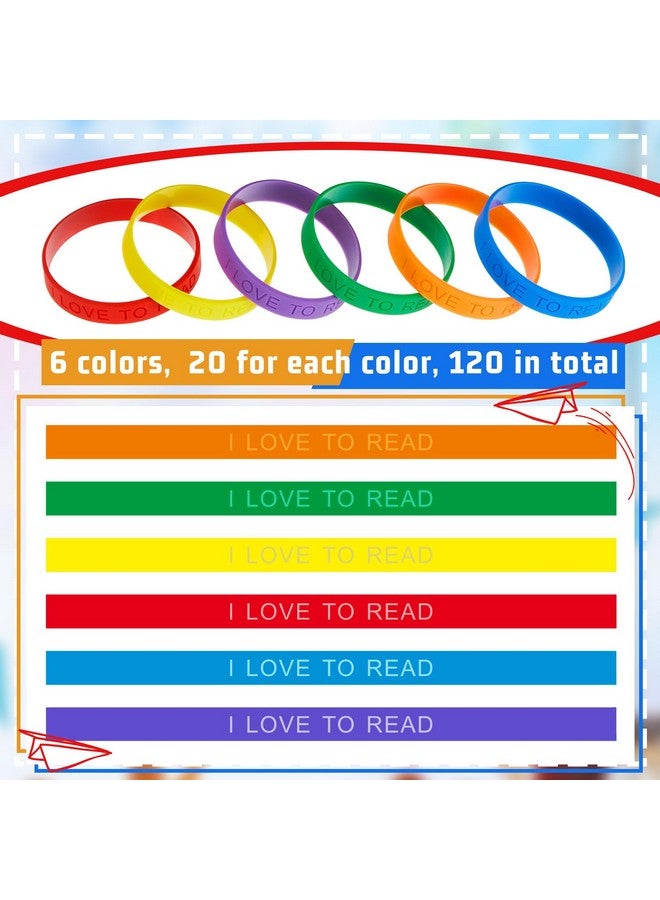 Jutom I Love To Read Rubber Bracelets Motivational Rubber Wristband Colorful Motivational Wristbands Vital Silicone Wristbands Bracelets For Kids Rewards Teachers Home Classroom Decoration Party (60 Pcs) - Image 3