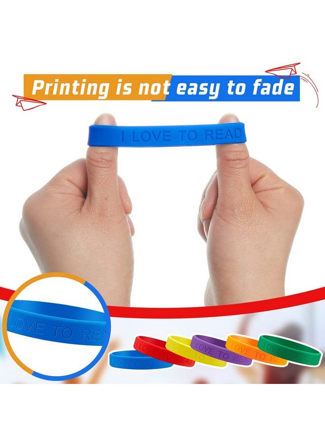 Jutom I Love To Read Rubber Bracelets Motivational Rubber Wristband Colorful Motivational Wristbands Vital Silicone Wristbands Bracelets For Kids Rewards Teachers Home Classroom Decoration Party (60 Pcs) - Image 4