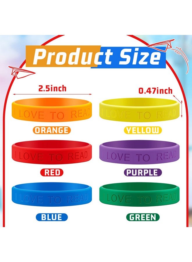 Jutom I Love To Read Rubber Bracelets Motivational Rubber Wristband Colorful Motivational Wristbands Vital Silicone Wristbands Bracelets For Kids Rewards Teachers Home Classroom Decoration Party (60 Pcs) - Image 5
