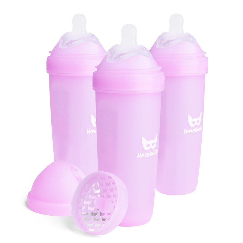 Herobility Double AntiColic Baby Bottles 12 fl oz340ml 3Pack Purple