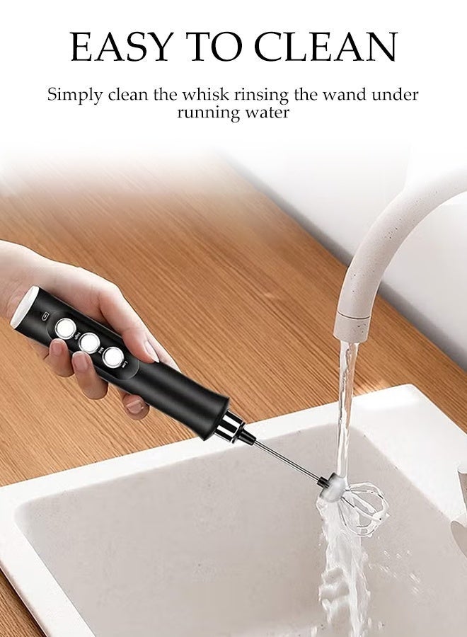 DUNISO 3 Spring Whisk Heads, Electric Milk Frother,Handheld Foam Maker Black with Stand,Egg Beater Drink Mixer,3 Speeds USB Rechargeable,Suitable for Coffee Latte Cappuccino Hot Chocolate - Image 3