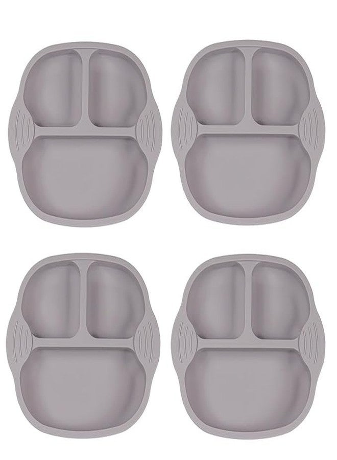 Jenilika Silicone Suction Feeding Tray for Babies | 3-Section BPA-Free Toddler Dish | Baby Led Weaning Essential | Microwave & Dishwasher Safe | Non-Slip Design (Grey, Pack of 4) - Image 1