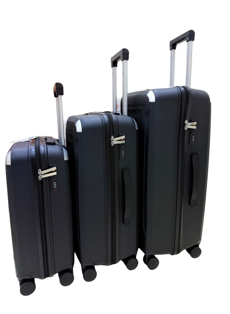 طقم حقائب سفر من مادة PP-بولي بروبيلين (غير قابل للكسر) مكون من 3 قطع بمقاسات 20-24-28 بوصة - Image 1