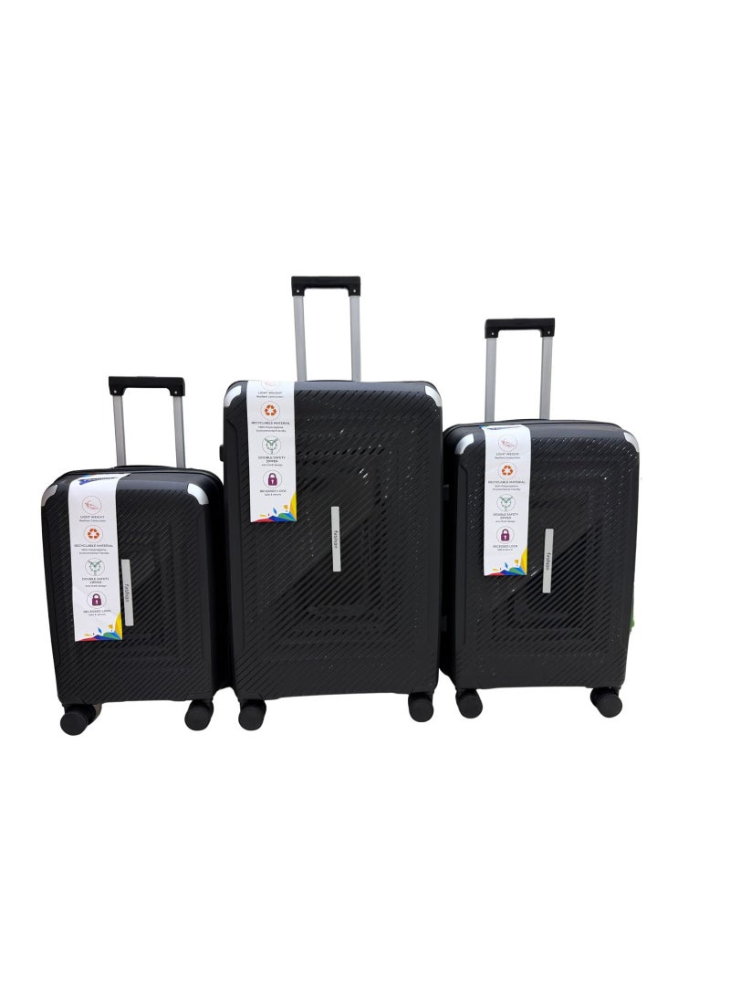 طقم حقائب سفر من مادة PP-بولي بروبيلين (غير قابل للكسر) مكون من 3 قطع بمقاسات 20-24-28 بوصة - Image 2