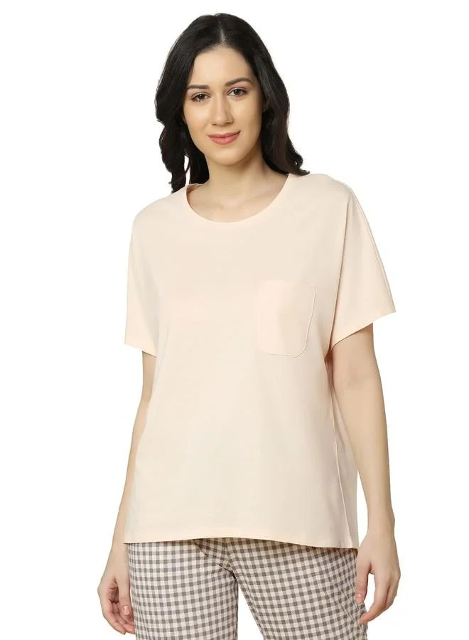 ترايامف Triumph Mix & Match 100% Organic Cotton Half Sleeve Round Neck Top Beige