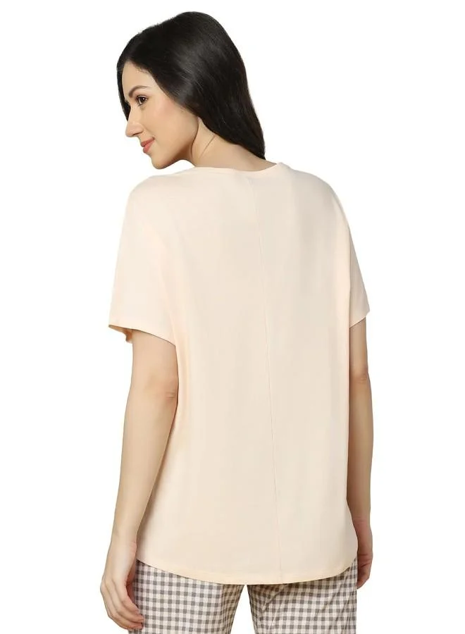 ترايامف Triumph Mix & Match 100% Organic Cotton Half Sleeve Round Neck Top Beige