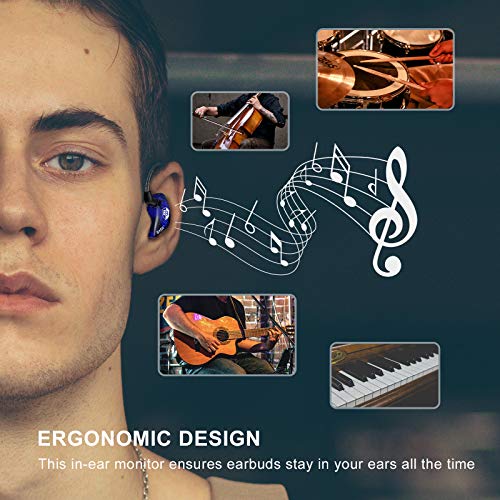BASN Bsinger PRO in-Ear Monitors Hybrid Dynamic Dual Drivers Two Detachable MMCX Cables Musicians in-Ear Earbuds Headphones (Blue) - Image 4