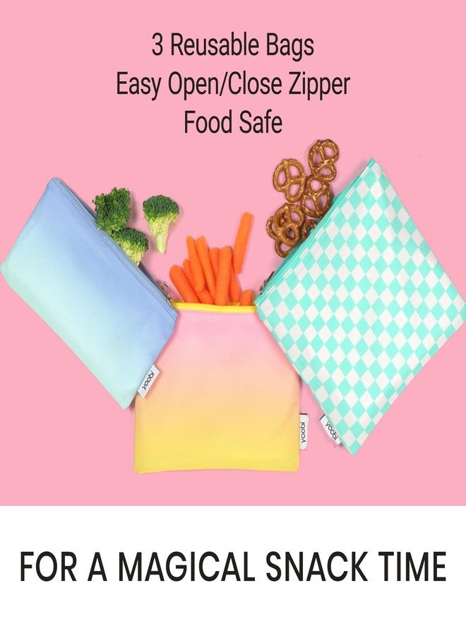 Yoobi Reusable Snack Bags - 3 Brightly Colored Food Safe Lunch Bags in Various Sizes for Veggies, Snacks, Sandwiches & More for Kids & Adults - Image 2