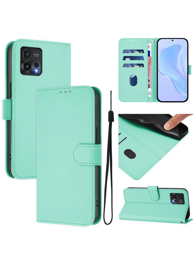 اس-توب جراب لهاتف Motorola Moto G72 مصنوع من الجلد بلون سادة مع حبل تعليق - Image 1