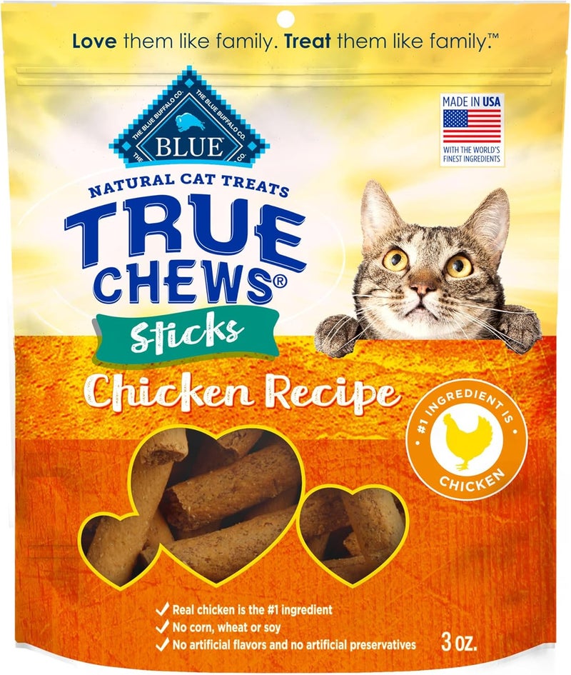 بلو بافلو حبوب Blue Buffalo True Chews Sticks، وجبات طبيعية للقطط، بنكهة الدجاج، غنية باللحوم ولذيذة، مصنوعة في الولايات المتحدة الأمريكية، عبوة وزنها 3 أونصات. - Image 1
