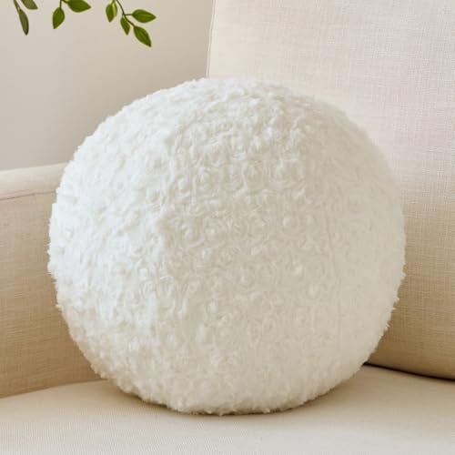 ZCNYCLAM Ball Pillow Decorative Round Pillow for Couch n Circle Throw Pillows Perfect Ball Pillows for Couch Stylish Decorative Pillows Versatile Round Throw Pillow White Mini86 Inches - Image 1