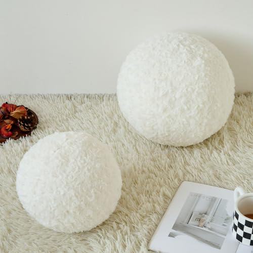 ZCNYCLAM Ball Pillow Decorative Round Pillow for Couch n Circle Throw Pillows Perfect Ball Pillows for Couch Stylish Decorative Pillows Versatile Round Throw Pillow White Mini86 Inches - Image 3