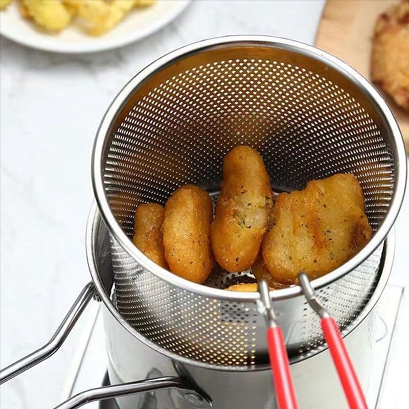 KRESHU 1200ml Stainless Steel Frying Pot | Detachable Mini Fryer Pan with Strainer | Ideal for Fried Chicken, French Fries & Cooking - Household Kitchen Oil Strainer (Pack of 1) - Image 4