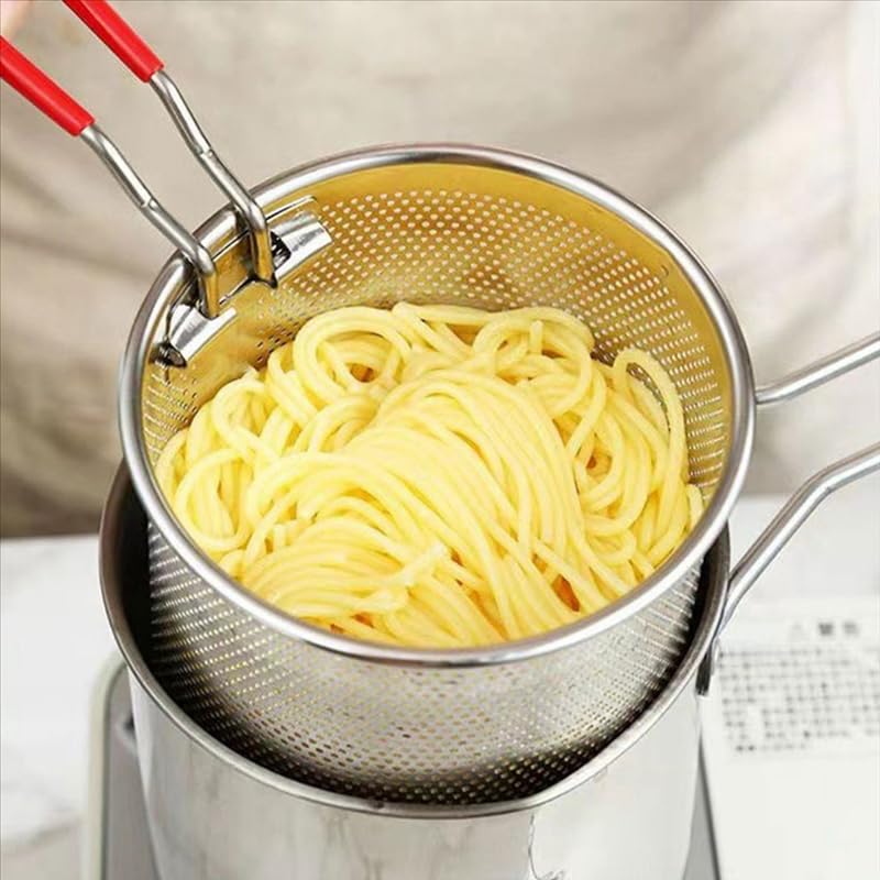 KRESHU 1200ml Stainless Steel Frying Pot | Detachable Mini Fryer Pan with Strainer | Ideal for Fried Chicken, French Fries & Cooking - Household Kitchen Oil Strainer (Pack of 1) - Image 5