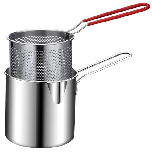 KRESHU 1200ml Stainless Steel Frying Pot | Detachable Mini Fryer Pan with Strainer | Ideal for Fried Chicken, French Fries & Cooking - Household Kitchen Oil Strainer (Pack of 1) - Image 1