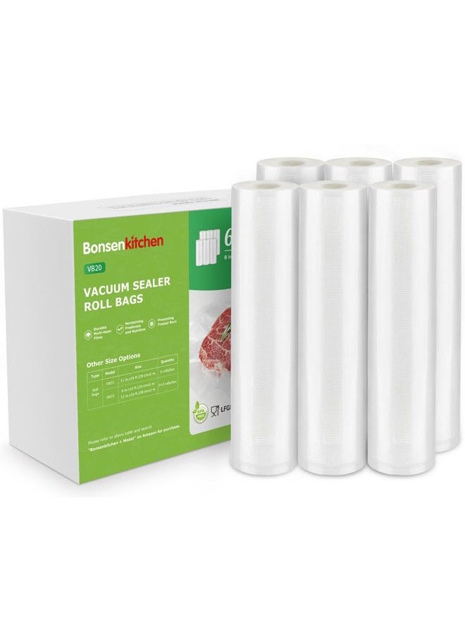 Bonsenkitchen Vacuum Sealer Rolls Bags, 6 Pack 8in*16ft Commercial Grade BPA Free Bag Rolls, Durable Customized Size Food Vac Bags for Storage and Sous Vide Cooking VB20 - Image 1