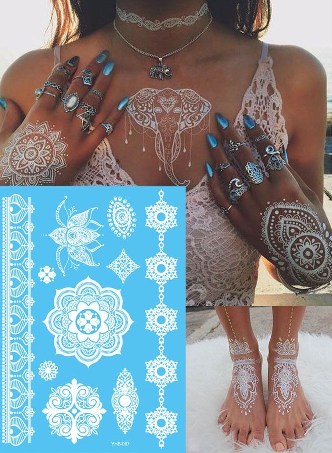 White Waterproof Temporary Tattoo Art Sticker - Image 1