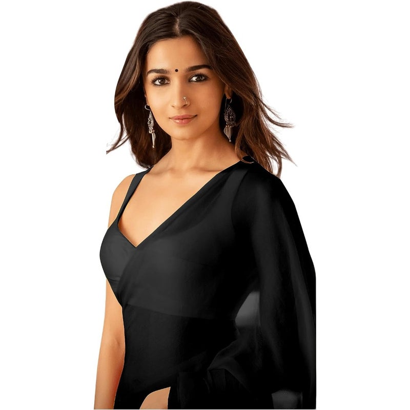 Women's AA Saree pack of 1 for daily wear, pure cotton fabric, navy blue with golden border, breathable and lightweight - Image 1