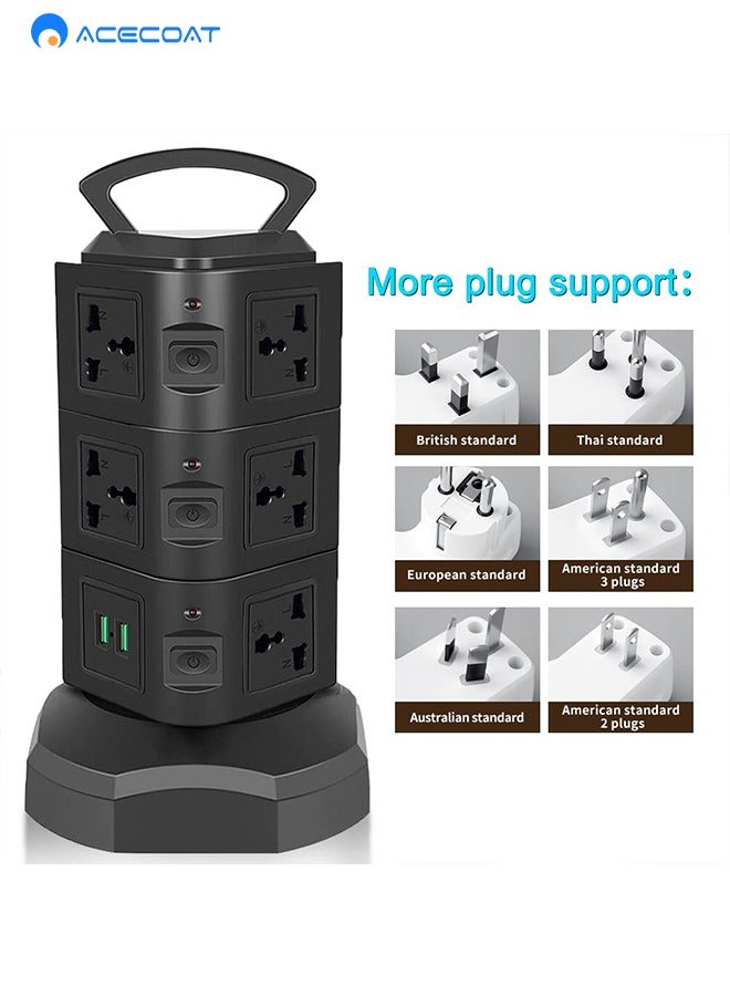 UK Vertical Multi-Outlets With 11 AC Outlets 2 USB Retractable Multifunctional Creative Vertical Power Strip With 2m Extension Cord Porous Universal Smart Socket With Independent Switch 5V 2.1A