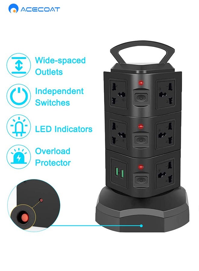 UK Vertical Multi-Outlets With 11 AC Outlets 2 USB Retractable Multifunctional Creative Vertical Power Strip With 2m Extension Cord Porous Universal Smart Socket With Independent Switch 5V 2.1A