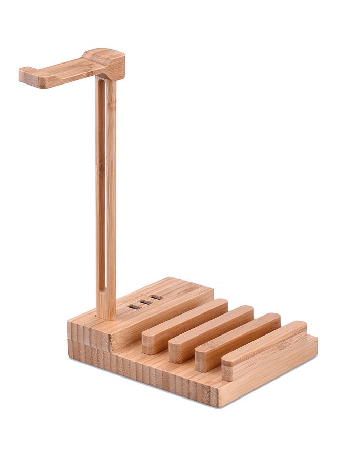 Loquat Wooden Headphone And Mobile Stand Beige