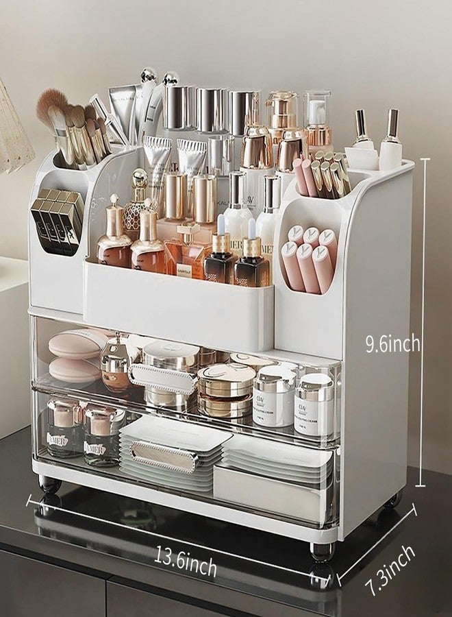 Heaime Makeup Organizer with Drawers for Vanity,Bathroom Countertop Organizer with Brushes Holder,Skincare Storage Organizer,Perfect Cosmetic Display Case for Skincare,Lipstick and Beauty Essential (White) - Image 2