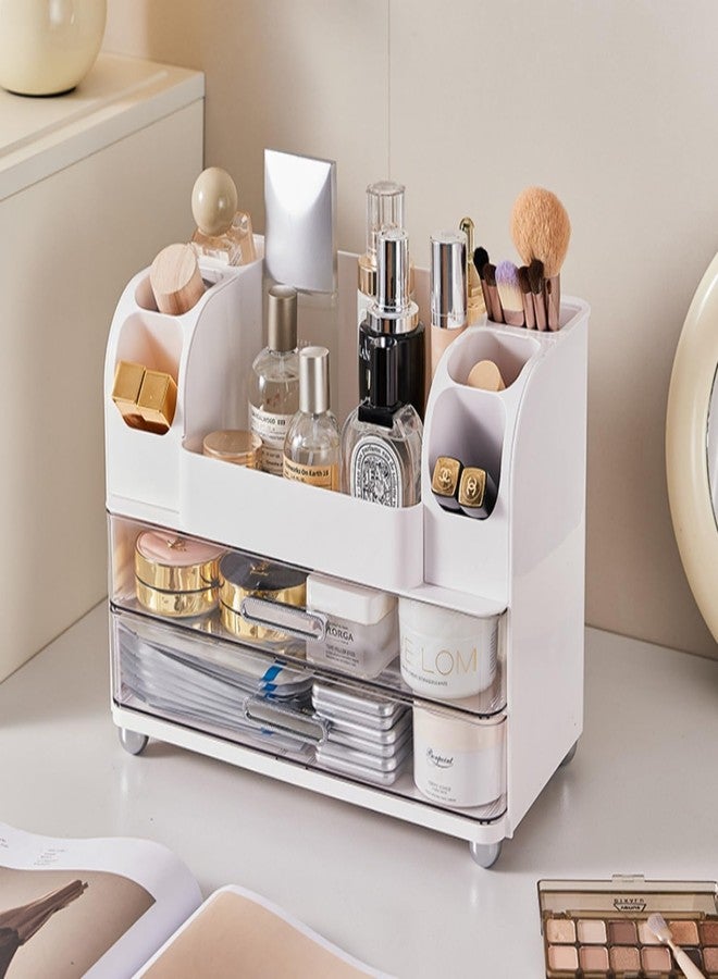 Heaime Makeup Organizer with Drawers for Vanity,Bathroom Countertop Organizer with Brushes Holder,Skincare Storage Organizer,Perfect Cosmetic Display Case for Skincare,Lipstick and Beauty Essential (White) - Image 3