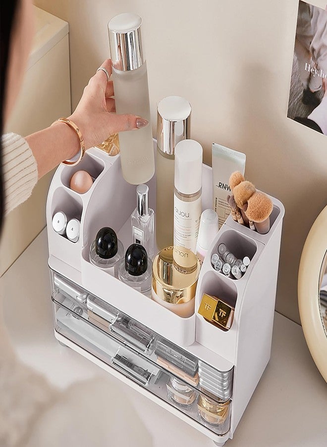 Heaime Makeup Organizer with Drawers for Vanity,Bathroom Countertop Organizer with Brushes Holder,Skincare Storage Organizer,Perfect Cosmetic Display Case for Skincare,Lipstick and Beauty Essential (White) - Image 4