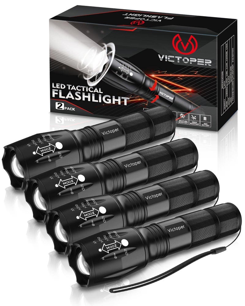 Victoper LED Flashlight 4 Pack, Bright 2000 Lumens Tactical Flashlights High Lumens with 5 Modes, Waterproof Zoomable Flash Light for Outdoor, Gifts for Student Dorm Camping Essentials Camper Gear - Image 1