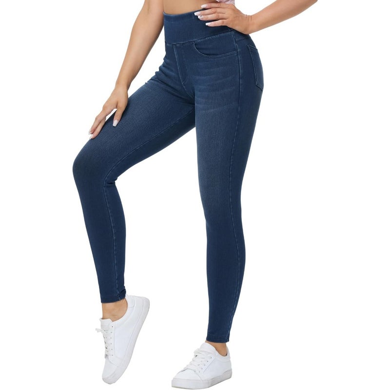 The Gym People Women's High Waisted Jeggings Pants Stretchy Jean Leggings For Gym, Yoga, Casual Wear Soft Cotton Blend, Black, Size S-XXL Breathable, Tummy Control, 4-Way Stretch - Image 1