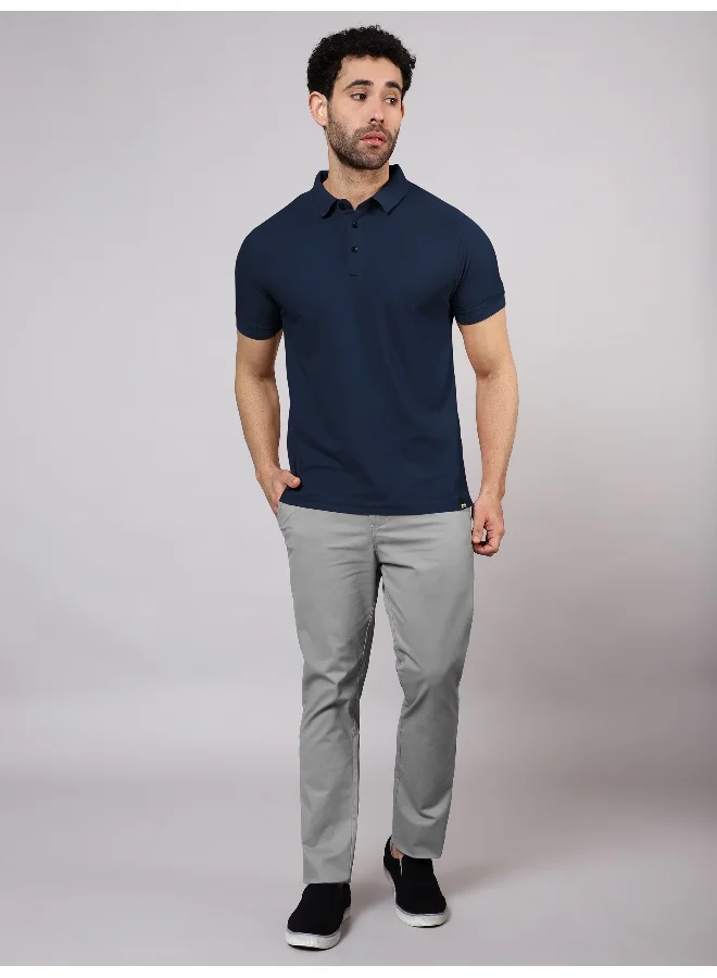 بيونغ Men's Regular Fit Half Sleeve Soild Casual Navy Blue Polo T-shirt