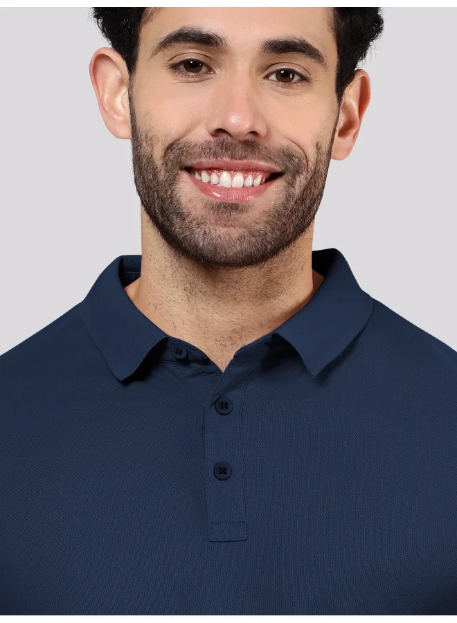 بيونغ Men's Regular Fit Half Sleeve Soild Casual Navy Blue Polo T-shirt