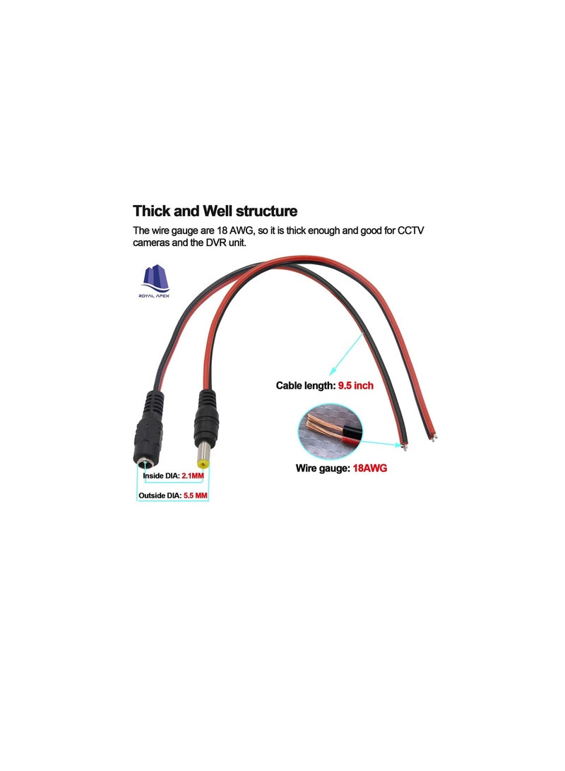 10Pcs DC Power Supply Wire Jack Plug Wire Connector for CCTV Security Camera and Lighting Power Adapter (Male Pin) - Image 2
