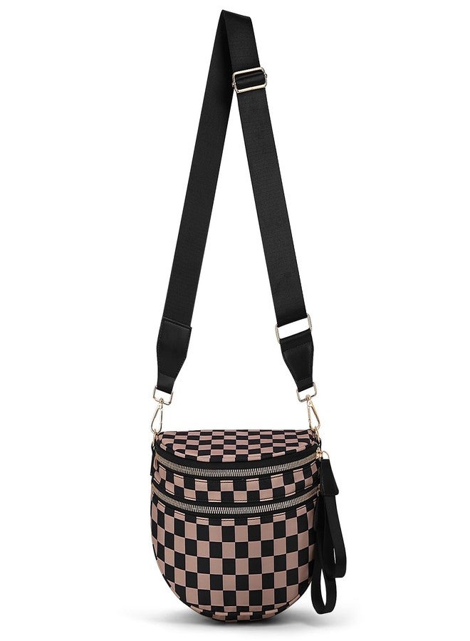 Lushandy Checkered Crossbody Bag for Women, Black and White Checkered Waist Pack, 09-black and Khaki, Brown Checkered Bum Bag - Image 1