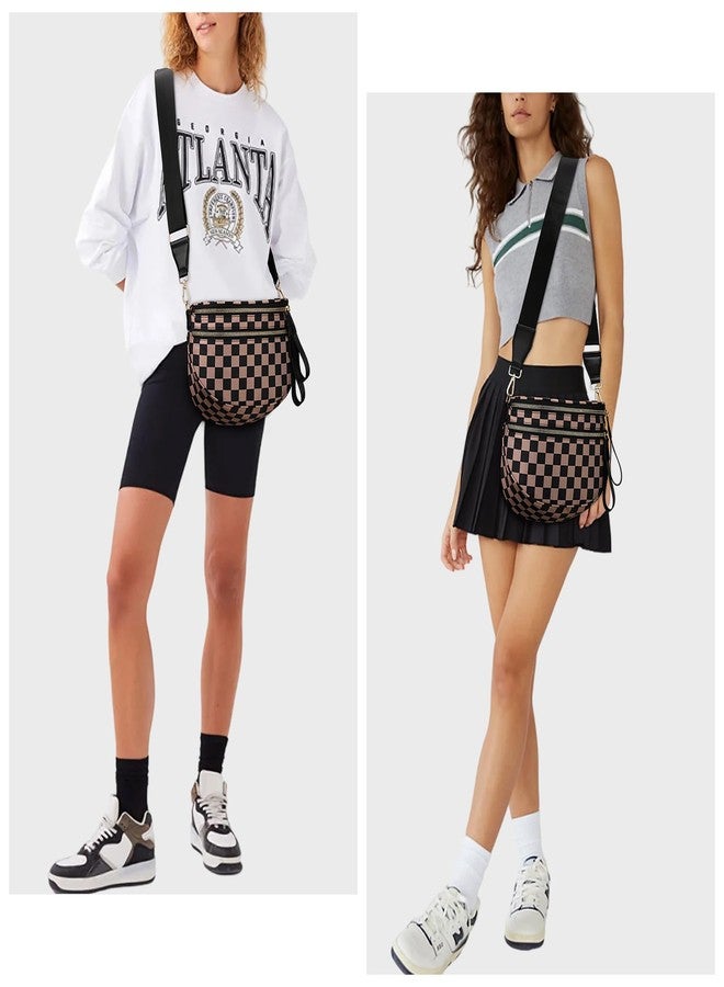 Lushandy Checkered Crossbody Bag for Women, Black and White Checkered Waist Pack, 09-black and Khaki, Brown Checkered Bum Bag - Image 2