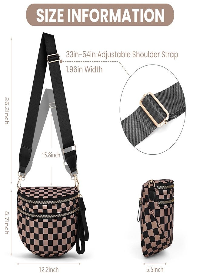 Lushandy Checkered Crossbody Bag for Women, Black and White Checkered Waist Pack, 09-black and Khaki, Brown Checkered Bum Bag - Image 5
