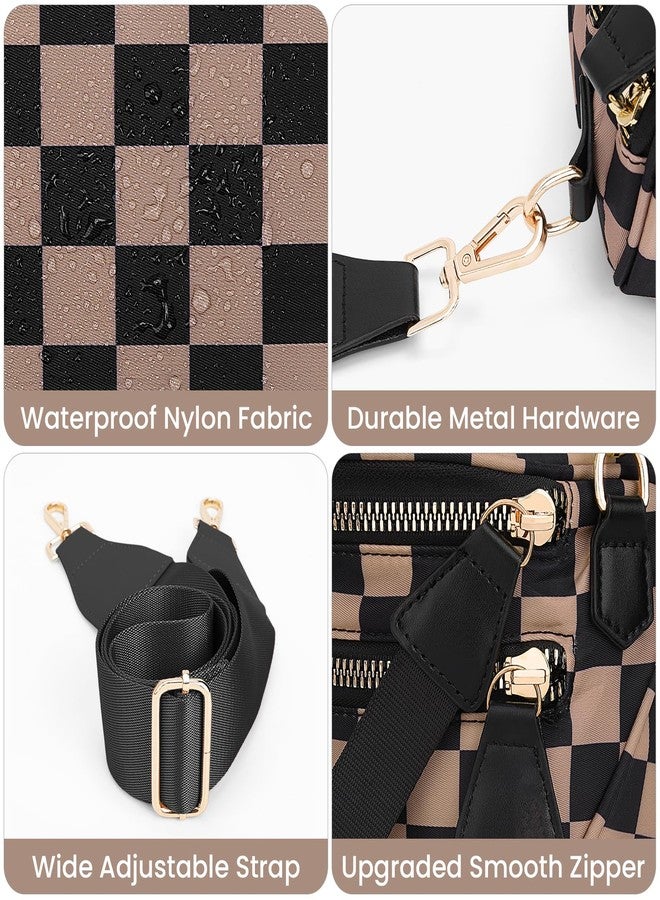 Lushandy Checkered Crossbody Bag for Women, Black and White Checkered Waist Pack, 09-black and Khaki, Brown Checkered Bum Bag - Image 3