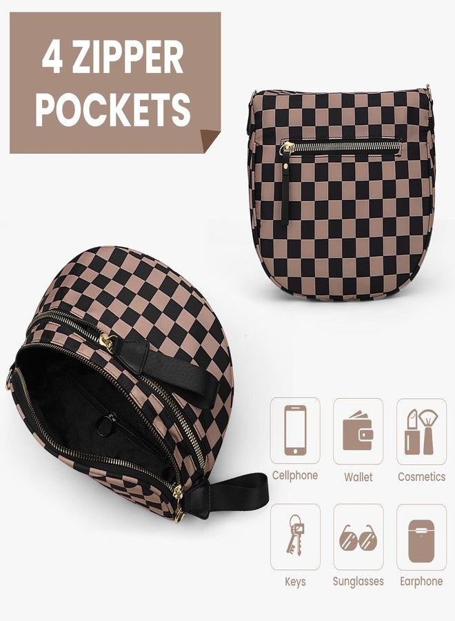 Lushandy Checkered Crossbody Bag for Women, Black and White Checkered Waist Pack, 09-black and Khaki, Brown Checkered Bum Bag - Image 4