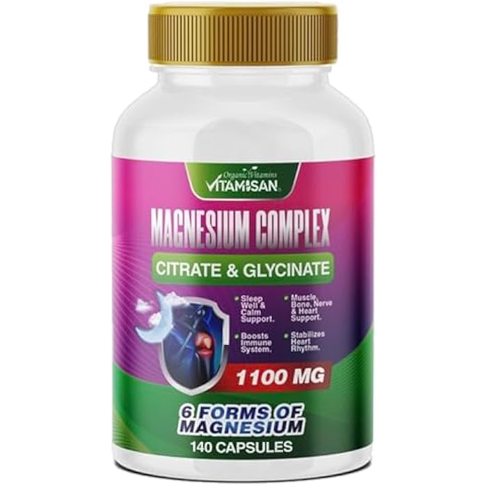 Vitamisan High Absorption Magnesium 6 Forms of Magnesium Citrate Chelated Glycinate Chloride Malate Oxide 140 Capsules Gluten Free Non GMO - Image 1