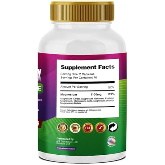 Vitamisan High Absorption Magnesium 6 Forms of Magnesium Citrate Chelated Glycinate Chloride Malate Oxide 140 Capsules Gluten Free Non GMO - Image 4