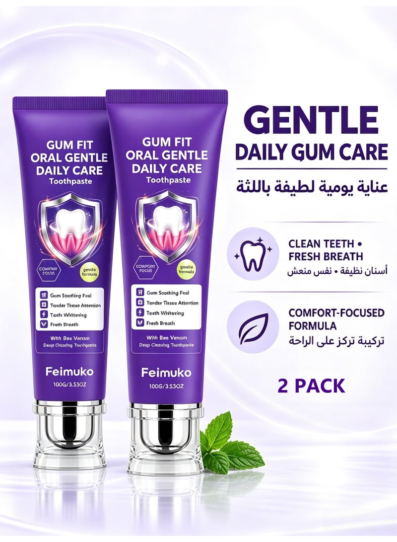 Feimuko 2-PACKS Gum Fit Oral Gentle Daily Care Toothpaste, Bee Venom Deep Cleaning Toothpaste for Gum Care, Teeth Whitening & Fresh Breath, 100g*2 - Image 1