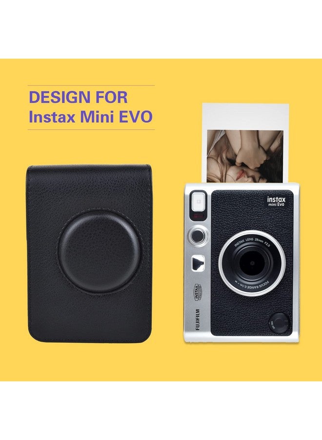 Rieibi حافظة إنستكس ميني إيفو جلد بي يو قديم واقية لكاميرا فوجي فيلم إنستكس ميني إيفو الفورية تغطية كاملة مع حزام كتف قابل للتعديل أسود - Image 3
