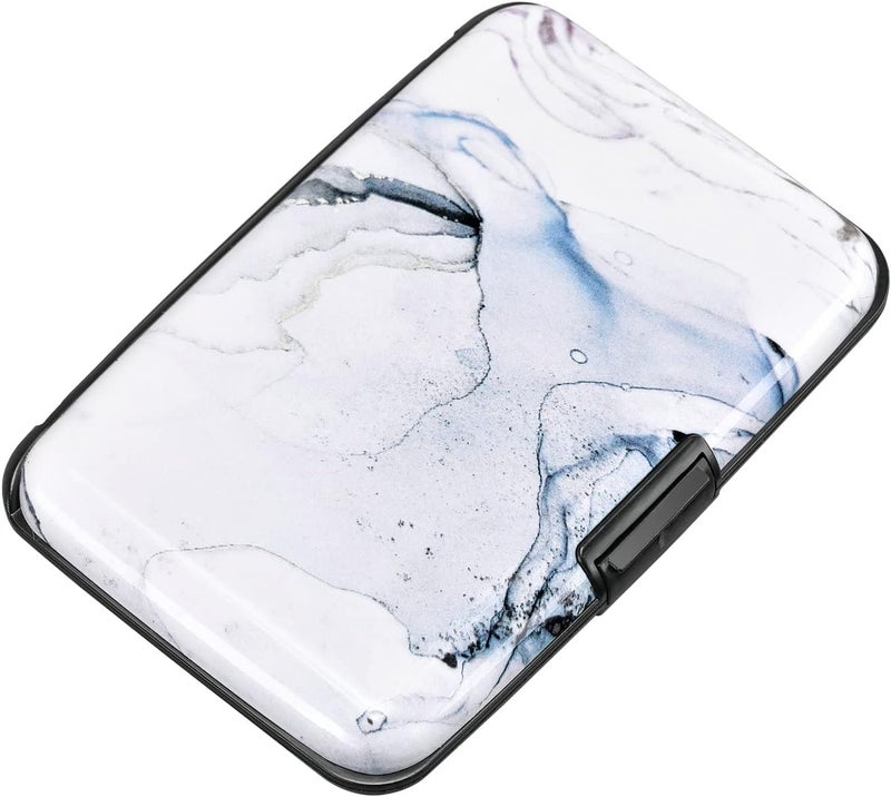 ELFISH RFID Blocking Credit Card Protector Aluminum ID Case Hard Shell Business Card Holders Metal Wallet for Men or Women (Graywhite Marble) - Image 4