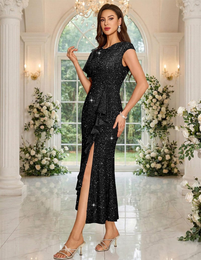 DRESSTELLS Formal Gowns and Evening Dresses, Sequin Cocktail Prom Gala Party Mother of the Bride Bridesmaid Long Maxi Bodycon Sparkly Fancy Dress, 2026 Spring, Glitter Black L - Image 5
