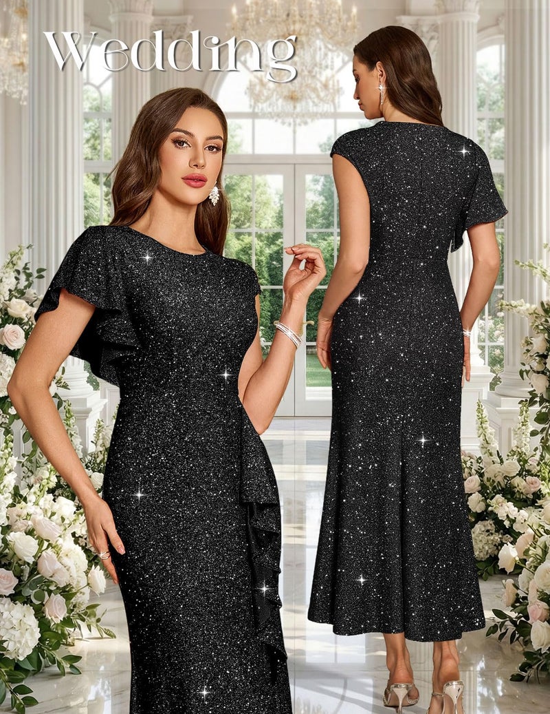 DRESSTELLS Formal Gowns and Evening Dresses, Sequin Cocktail Prom Gala Party Mother of the Bride Bridesmaid Long Maxi Bodycon Sparkly Fancy Dress, 2026 Spring, Glitter Black L - Image 3