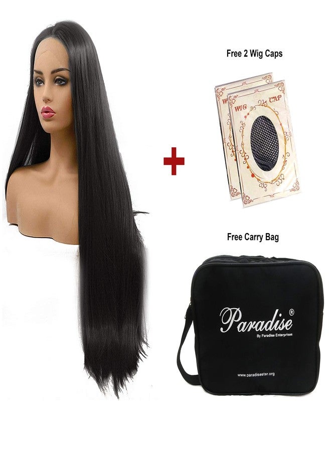 Paradise Women Wigs Natural Hair Of Full Head, Front Lace Hair Wig For Women Length 32 inch (Free 2 Wig Cap + Carry Pouch) (Black) - Image 4